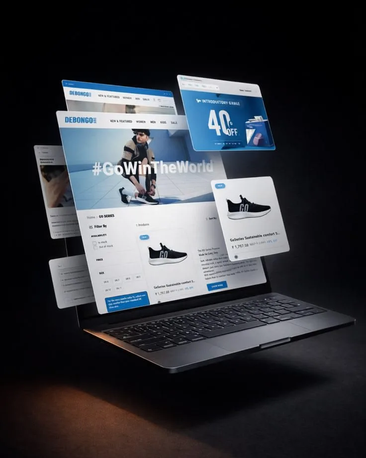 Modern e-commerce website design showcase on laptop